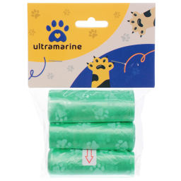 Цена за 6 шт. Пакеты для уборки за собакой в наборе 3шт, цвет зеленый Ultramarine (15 пакетиков одном рулончике)