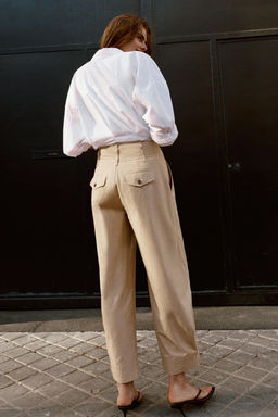 PANTAL?N ANCHO BAJO AJUSTABLE / Camel claro - Zara фото 6