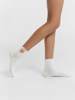 Цена за 5 пар! Носки детские молочные с рисунком в виде зайца