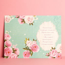 Цена за 10 шт. Открытка Поздравляю, нежные пионы, 12 18 см - Дарите счастье фото 2