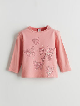 Bisiklet Yaka Bask?l? K?z ?ocuk Ti??rt 2li