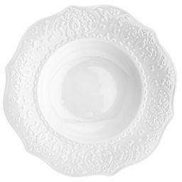 "Русь" Тарелка глубокая фарфоровая д220мм h42мм, 300мл, белый, рельефный декор, волнистый край (Китай)