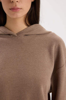 Повседневная базовая однотонная толстовка с капюшоном Relax Fit - Defacto фото 5