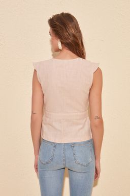 Tas Kemik Dugme Detayl? Kruvaze Dokuma Bluz TWOSS20BZ0707