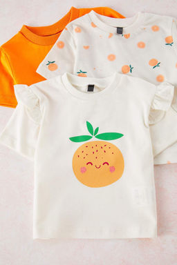 Turuncu 3lu K?z Bebek %100 Pamuk Portakal Bask?l? F?rf?rl? K?sa Kol T-shirt TKDSS25TS00111 - Trendyolmilla фото 2
