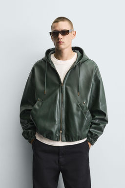 HOODED LEATHER EFFECT JACKET - Zara фото 2