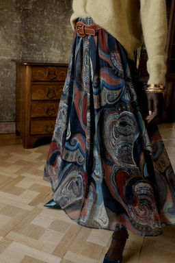 PRINTED MIDI SKIRT WITH METALLIC THREAD AND BELT - Zara фото 2