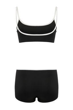Siyah Bralette Kapl? Renk Bloklu Normal Bel Sort Bikini Tak?m? TBESS26BT00066