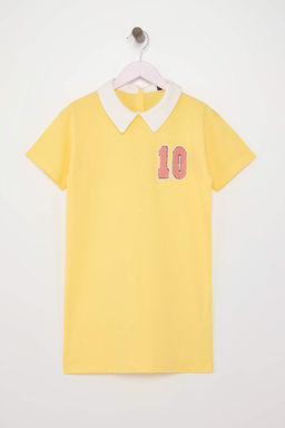 K?rm?z? K?z Cocuk %100 Pamuk Nak?sl? Gomlek Yaka K?sa Kol K?sa Orme Elbise TKDSS25EL00090 - Trendyolmilla фото 6