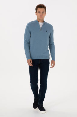 Erkek Slim Fit Yar_m Fermuarl_ Mavi Basic Kazak - U.s. polo assn фото 4