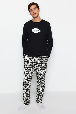 TRENDYOL MAN Siyah Unisex Regular Fit Orme %100 Pamuk Pijama Tak?m? TMNAW24PT00006 - Trendyolmilla фото 6