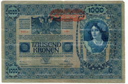 Банкнота 1000 крон 1902 года Австрия  надпечатка