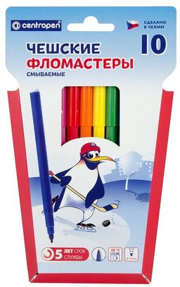 Фломастеры Centropen ПИНГВИНЫ классические 10 цв. шестигран. корп. стандартные конверт