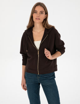 Kahverengi Comfort Fit Fermuarl_ Sweatshirt