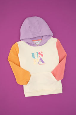 K_z _ocuk Krem Kap__onlu Sweatshirt