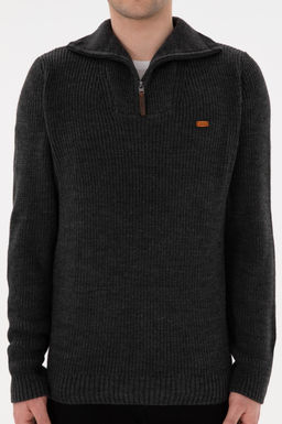 Erkek Regular Fit Yar_m Fermuarl_ Antrasit Kazak