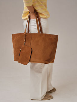 Замшевая сумка шоппер Texas DBR 31390 коричневый лист  фото 8