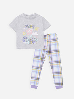 Bisiklet Yaka Bask?l? K?sa Kollu K?z ?ocuk Pijama Tak?m?