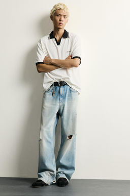 POLO RELAXED FIT  ESTRUCTURA TEXTO BORDADO / Blanco roto - Zara фото 6