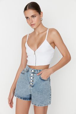 Mavi Onden Dugmeli Yuksek Bel Mini Denim Sort TWOSS22SR00112