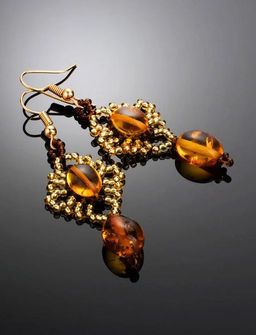 Нарядные серьги Лукоморье из натурального цельного янтаря и бисера - Амберхолл фото 2