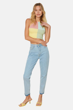 Sar? Crop Renk Bloklu Ince Bluz TWOSS22BZ0402
