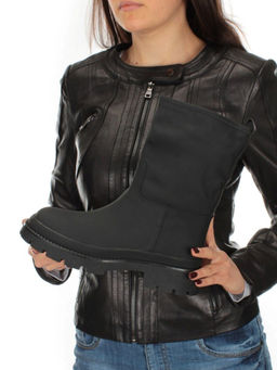 04-C186M BLACK Ботинки зимние женские (натуральная кожа (нубук) натуральный мех) - Фабричный китай фото 2