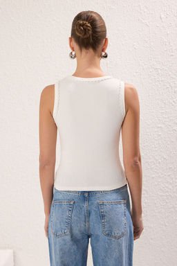 Antrasit Havuz Yaka S?f?r Kol Vucuda Oturan Fitilli Esnek Orme Bluz TWOSS25BZ00289 - Trendyolmilla фото 8