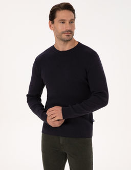 Lacivert Slim Fit Pamuk Kar___ml_ Bisiklet Yaka Selanik _rg_ Triko Kazak - Cacharel фото 3