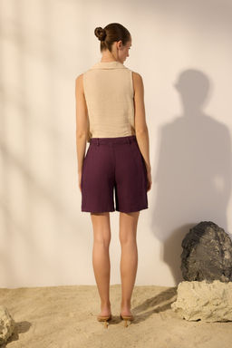 TRENDYOLMILLA Vizon %100 Keten Pileli Yuksek Bel Sort TWOSS24SR00093 фото 4