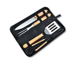 Набор для барбекю 4 предмета в чехле / DW-108 /уп 36/ деревянные ручки