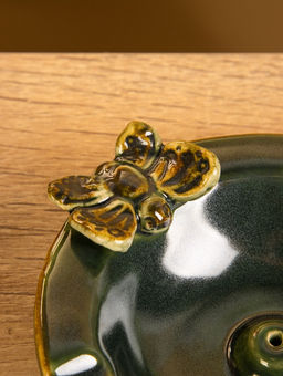 Подставка под благовония «Тарелка с бабочкой», 10×10×3 см, керамика, зелёная