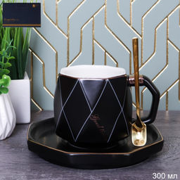 Чайный набор 300 мл 3 предмета с ложкой/ 61-05 black /уп 48/черный