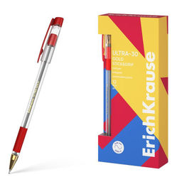 Ручка шар. ErichKrause "Ultra-30 Gold Stick&Grip Classic, Super Glide Technology" (61112) красная, 0.7мм,