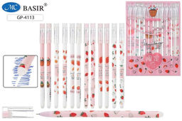 Цена за 3 шт. Ручка гелевая стираемая BASIR "Клубника" (4113) синяя, 0.5мм, корпус цветной с рисунком