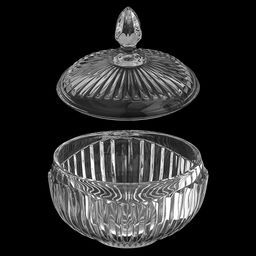 Конфетница стеклянная "Пралине" 900мл, д16см, h8,8см, общая h18,2см, основание д6,7см, с крышкой, под хрусталь, в коробке (Китай)