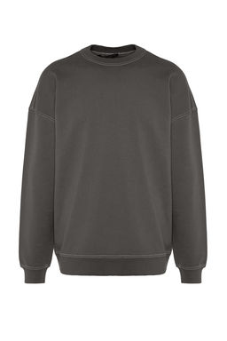 Antrasit Oversize/Genis Kesim Kontrast Dikis Detayl? Bisiklet Yaka Sweatshirt TMNAW24SW00011