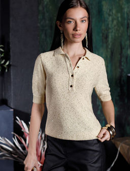 Джемпер поло с застежкой на пуговицы из хлопковой пряжи с пайетками - Vilatte фото 4