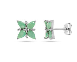 Серьги из серебра изумруд берилл, Гербера