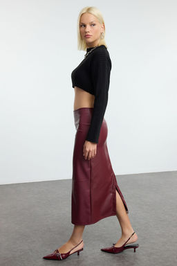 TRENDYOLMILLA Bordo Yuksek Bel Kalem Vucuda Oturan Y?rtmacl? Etek TWOAW25ET00090 фото 3