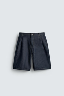 PLEATED RELAXED FIT DENIM BERMUDA SHORTS - Zara фото 6