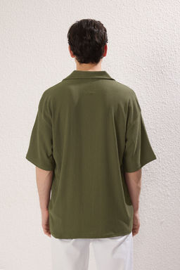 TRENDYOL MAN Haki Oversize/Genis Kesim Burumcuk Dokulu Premium Kalite Polo Yaka T-shirt TMNSS25PO00018 - Trendyolmilla фото 10