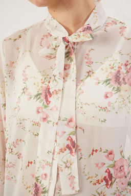 TRENDYOLMILLA Ekru Baglama Detayl? Cicek Desenli Sifon Kumas Dokuma Gomlek TWOSS25GO00044 фото 5