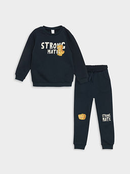 Bisiklet Yaka Uzun Kollu Bask?l? Erkek Bebek Sweatshirt ve E?ofman Alt 2li Tak?m