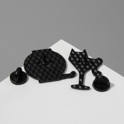 Набор значков (2 шт.) «Котики», таинственные, чёрно-белый в чёрном металле