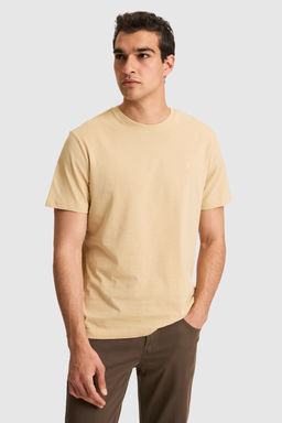 Erkek Regular Fit Bisiklet Yaka Bej Basic Ti__rt