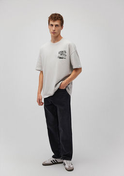 S?rt Bask?l? Gri Tisort - Mavi фото 2