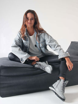 Ботинки 261.uno2bl. серый черный/Байка