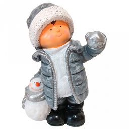 Скульптура-фигура для сада из полистоуна "Мальчик с снеговичком" h40см (Россия)
