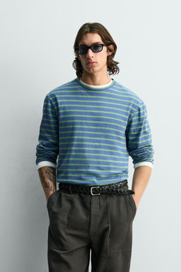 CAMISETA JACQUARD RAYAS / Azul